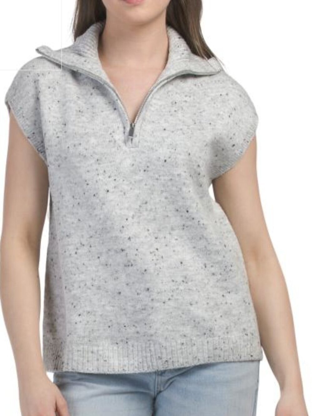 Sweater Vest With Zipper / LAUNDRY  color:Light Grey Mix